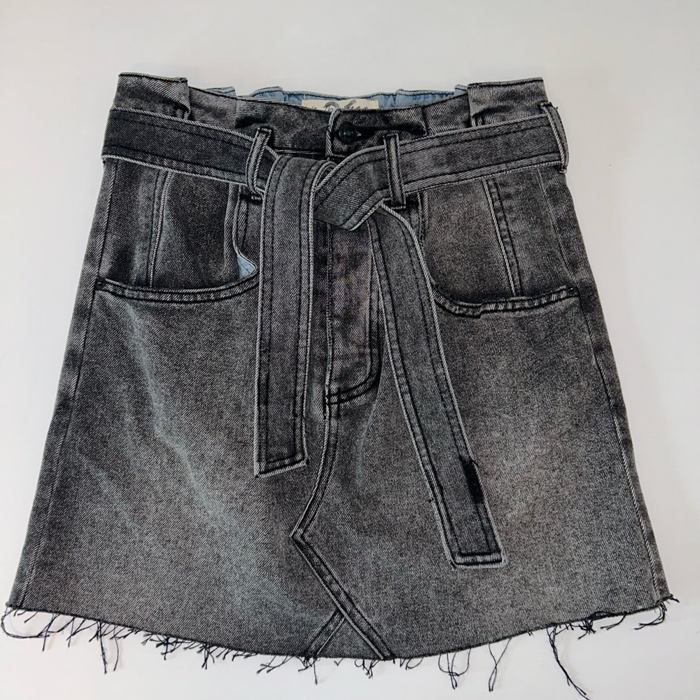 We The Free Black East Of Eden Button Fly Paperbag Mini Denim Skirt Size 26